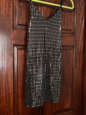 Sequined Black & Silver Slip Dress